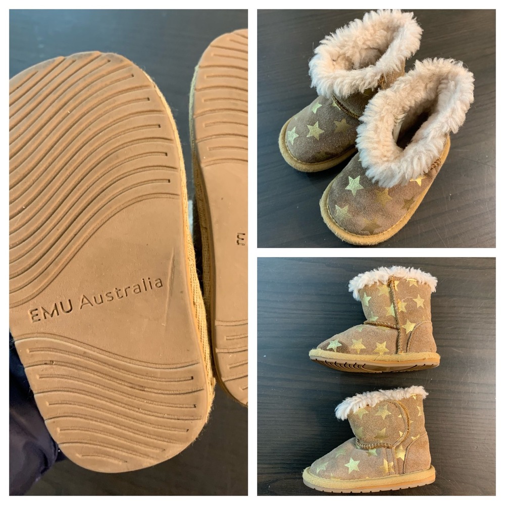 Emu Australia Kids 12-18 Month Star Printโ Suede Boots Brown Gold Merino Lined